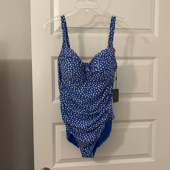 niptuck swim Other - NipTuck Swim blue & white spotted one piece swim wear SZ 12 multi cup NWT